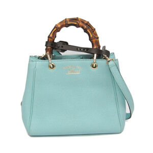 GUCCI Blue Leather Bamboo Shoulder Bag